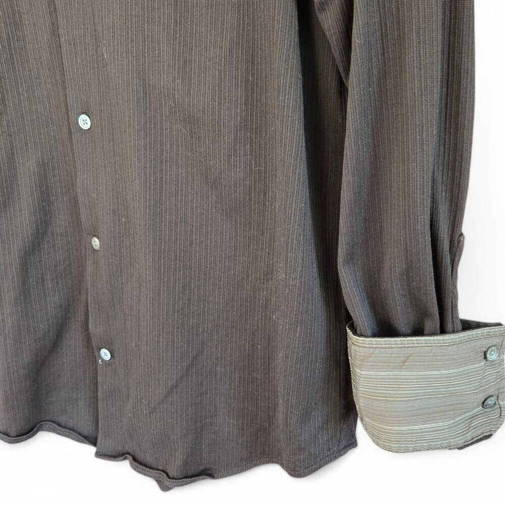 Lauren Ralph Lauren Button-Up Shirt Mens Ribbed Textured Brown Striped Size XL - Picture 4 of 10